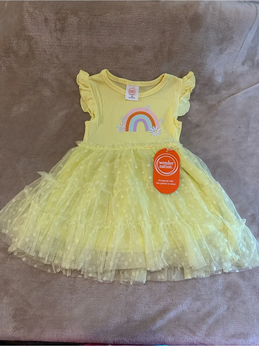 Kids Yellow Ribbed Top with Rainbow